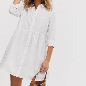 ASOS DESIGN organic cotton mini smock shirt dress in white